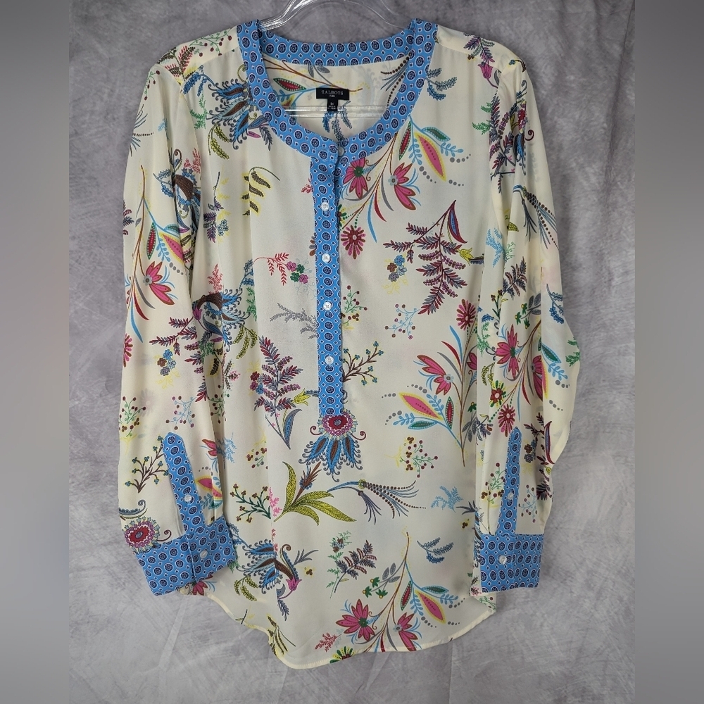 Talbots Size 1X Plus Size Floral Blouse Like New 3/4 Button Down V-Neck